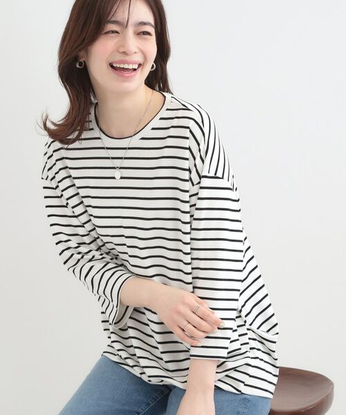 SHOO・LA・RUE / シューラルー カットソー | 【SHOO ICE、UVカット、インしない】とろみフロントタック7分袖ゆるトップス（オフホワイト(303)）