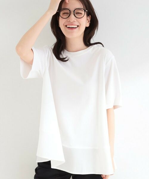 SHOO・LA・RUE / シューラルー カットソー | 【ひんやり/UV/抗菌防臭】体型カバーも叶う　裾切り替えAライントップス（ホワイト(001)）