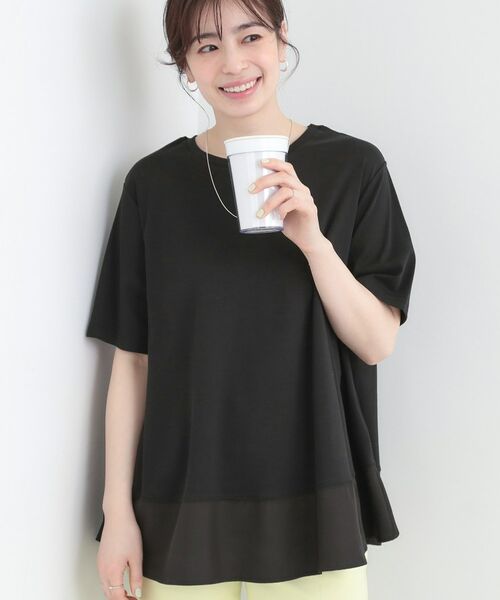 SHOO・LA・RUE / シューラルー カットソー | 【接触冷感、UVカット、抗菌防臭】スムース 裾布帛切り替え（ブラック(019)）