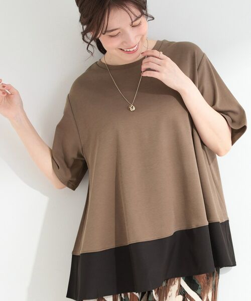 SHOO・LA・RUE / シューラルー カットソー | 【ひんやり/UV/抗菌防臭】体型カバーも叶う　裾切り替えAライントップス（ブラウン(544)）