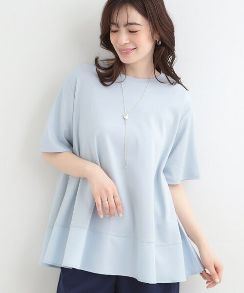 SHOO・LA・RUE / シューラルー カットソー | 【接触冷感、UVカット、抗菌防臭】スムース 裾布帛切り替え（サックスブルー(090)）