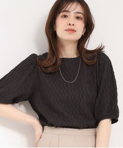 SHOO・LA・RUE / シューラルー カットソー | ◆ウェーブ柄ジャカード パフスリーブトップス