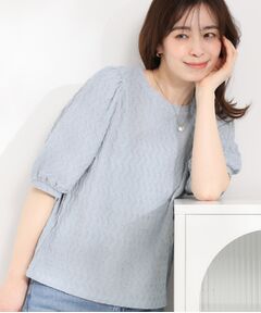 SHOO・LA・RUE / シューラルー カットソー | ◆ウェーブ柄ジャカード パフスリーブトップス