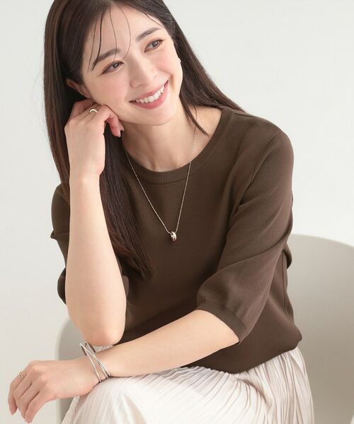 SHOO・LA・RUE / シューラルー ニット・セーター | 【毎日洗える】上半身がすっきり見える5分袖ニット（ブラウン(043)）