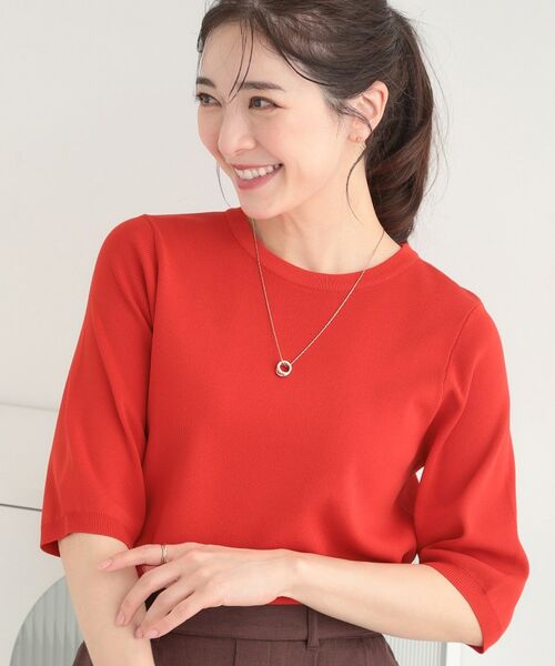 SHOO・LA・RUE / シューラルー ニット・セーター | 【毎日洗える】上半身がすっきり見える5分袖ニット（レッド(862)）