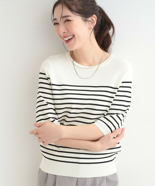 SHOO・LA・RUE / シューラルー ニット・セーター | 【毎日洗える】上半身がすっきり見える5分袖ニット（オフホワイト(303)）