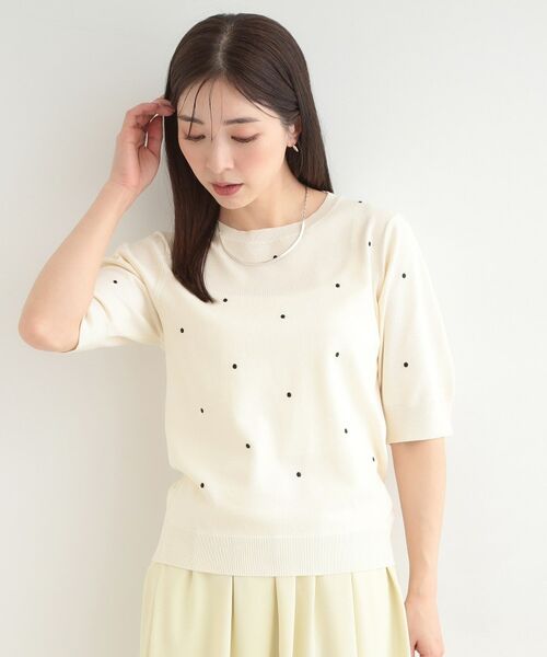 SHOO・LA・RUE / シューラルー ニット・セーター | ドット刺繍ハーフスリーブニット | 詳細1