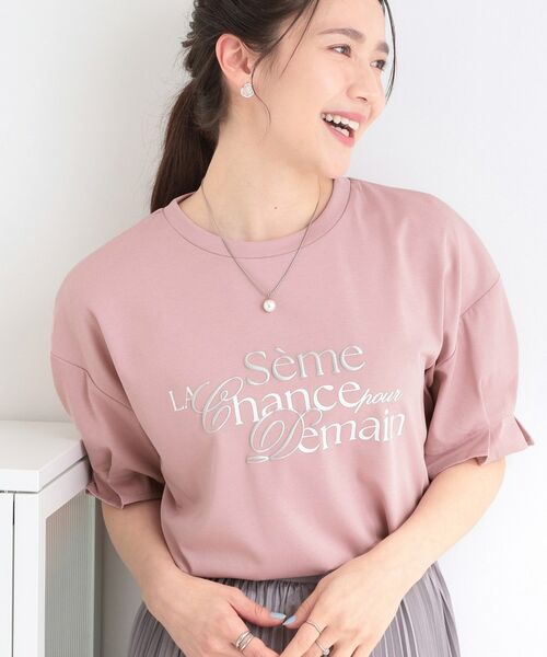 SHOO・LA・RUE / シューラルー カットソー | 【SHOO ICE】ひんやりタックスリーブ ラメ発砲プリントTシャツ（ピンク(272)）