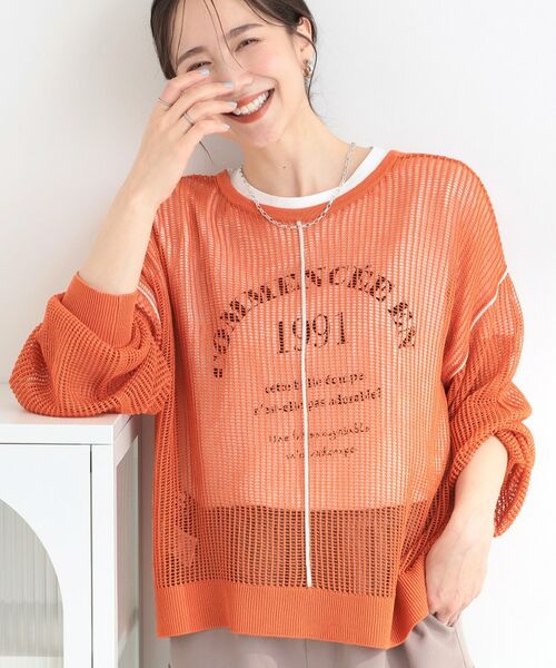 SHOO・LA・RUE / シューラルー その他トップス | 【前後2WAY/2点セット】メッシュリボンニット&半袖ロゴT(オレンジ(067))