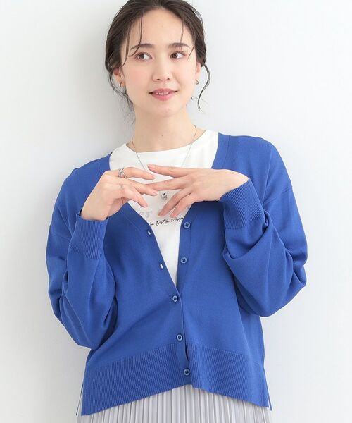 SHOO・LA・RUE / シューラルー カーディガン・ボレロ | 【洗える/ひんやり/UV】さらっとしたタッチが心地よい ショートVカーディガン（ブルー(093)）