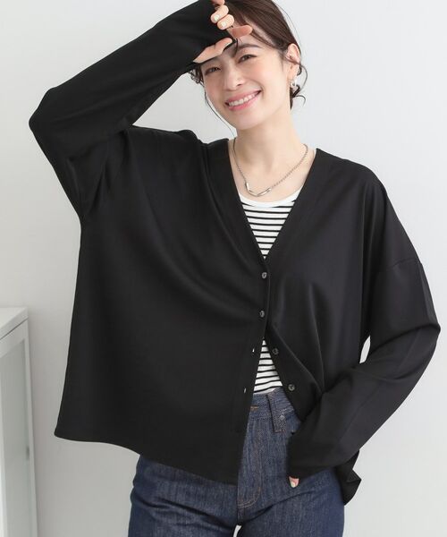 SHOO・LA・RUE / シューラルー カーディガン・ボレロ | 【SHOO ICE、UVカット】指穴付き とろみVネックポンチョカーディガン（ブラック(019)）