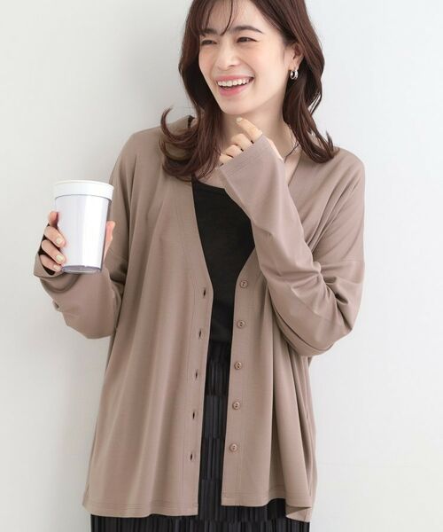 SHOO・LA・RUE / シューラルー カーディガン・ボレロ | 【SHOO ICE、UVカット】指穴付き とろみVネックポンチョカーディガン（ブラウン(043)）