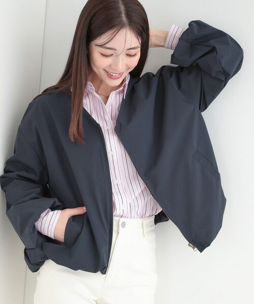 SHOO・LA・RUE / シューラルー レザーブルゾン・ジャケット | 【防風/撥水/S-LL】ぽわんと大人かわいい　Vネックバルーンブルゾン（ネイビー(094)）