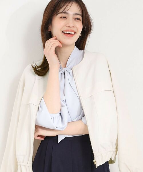 SHOO・LA・RUE / シューラルー レザーブルゾン・ジャケット | ドロストノーカラーブルゾン（ライトベージュ(051)）