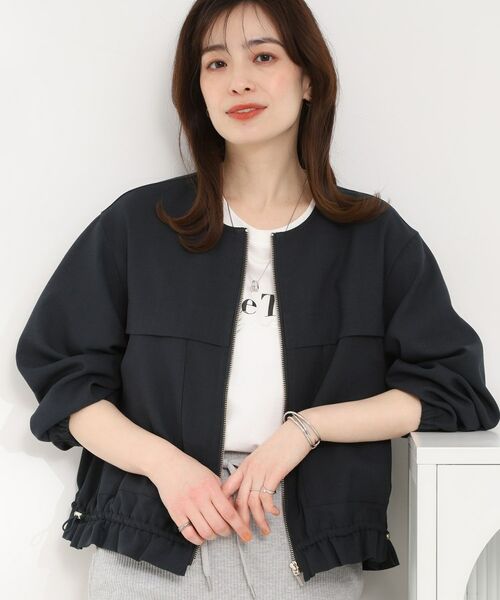 SHOO・LA・RUE / シューラルー レザーブルゾン・ジャケット | ドロストノーカラーブルゾン（ネイビー(094)）