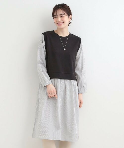 SHOO・LA・RUE / シューラルー ミニ丈・ひざ丈ワンピース | 【S-LL/体型カバー】ストライプ柄ドッキングワンピース | 詳細1