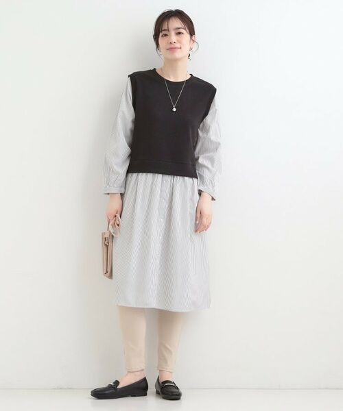 SHOO・LA・RUE / シューラルー ミニ丈・ひざ丈ワンピース | 【S-LL/体型カバー】ストライプ柄ドッキングワンピース | 詳細3