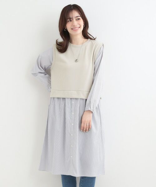 SHOO・LA・RUE / シューラルー ミニ丈・ひざ丈ワンピース | 【S-LL/体型カバー】ストライプ柄ドッキングワンピース | 詳細5