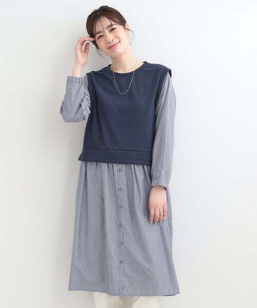 SHOO・LA・RUE / シューラルー ミニ丈・ひざ丈ワンピース | 【S-LL/体型カバー】ストライプ柄ドッキングワンピース | 詳細9