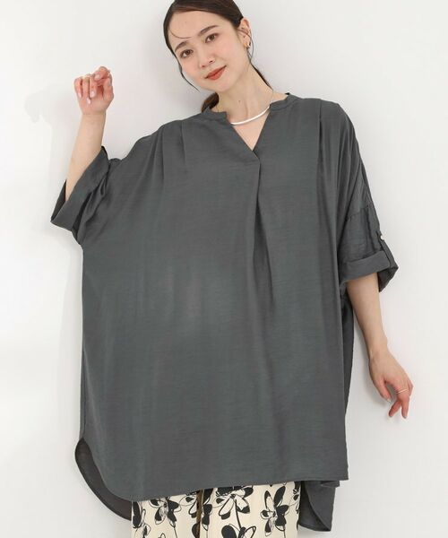 SHOO・LA・RUE / シューラルー チュニック | 【ひんやり】スキッパーチュニックワンピース（チャコールグレー(014)）