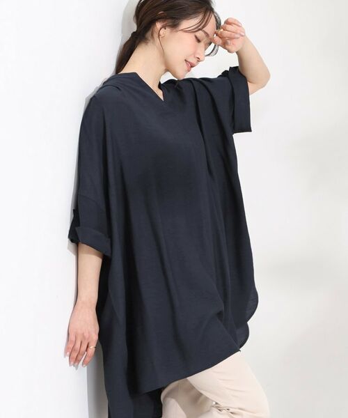 SHOO・LA・RUE / シューラルー チュニック | 【ひんやり】スキッパーチュニックワンピース（ネイビー(094)）