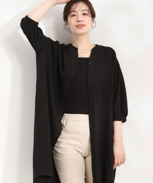 SHOO・LA・RUE / シューラルー ミニ丈・ひざ丈ワンピース | カットツイルキーネックシャツワンピ（ブラック(019)）