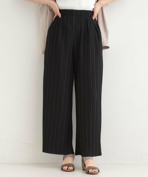 SHOO・LA・RUE / シューラルー パンツ | ウエストゴムでらくちん 柄アソートプリーツイージーパンツ（ブラック(019)）