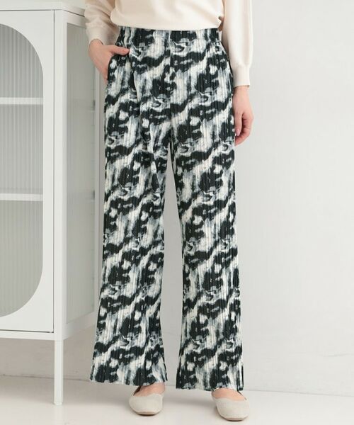 SHOO・LA・RUE / シューラルー パンツ | ウエストゴムでらくちん 柄アソートプリーツイージーパンツ（ブラック(419)）