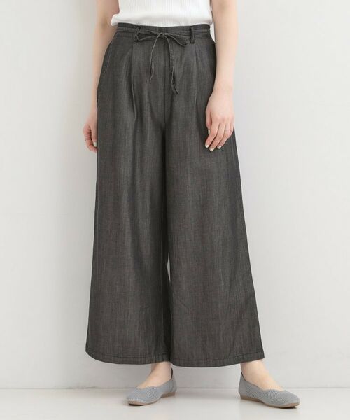 SHOO・LA・RUE / シューラルー パンツ | 【SHOO ICE、着丈が選べる】ウエストリボン付き セルロース混デニムワイドイージーパンツ | 詳細1