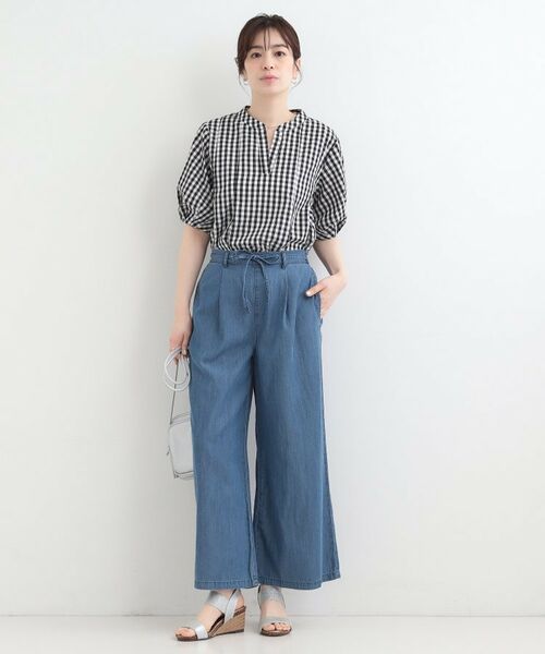 SHOO・LA・RUE / シューラルー パンツ | 【SHOO ICE、着丈が選べる】ウエストリボン付き セルロース混デニムワイドイージーパンツ | 詳細11