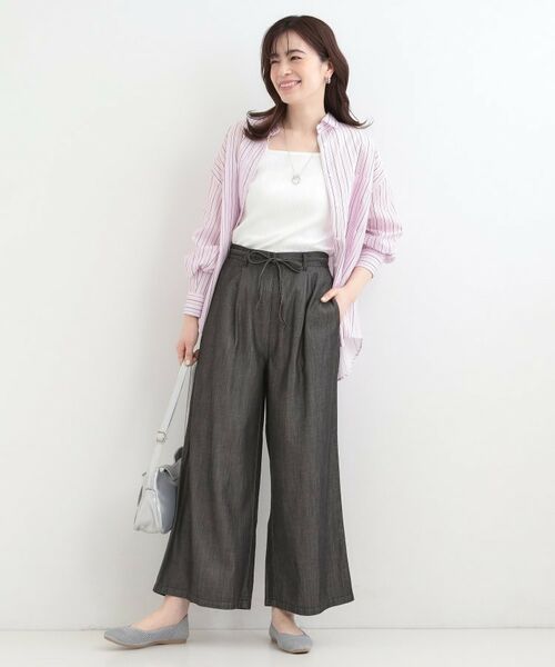 SHOO・LA・RUE / シューラルー パンツ | 【SHOO ICE、着丈が選べる】ウエストリボン付き セルロース混デニムワイドイージーパンツ | 詳細3