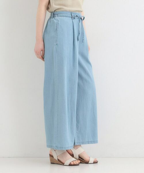 SHOO・LA・RUE / シューラルー パンツ | 【SHOO ICE、着丈が選べる】ウエストリボン付き セルロース混デニムワイドイージーパンツ | 詳細6