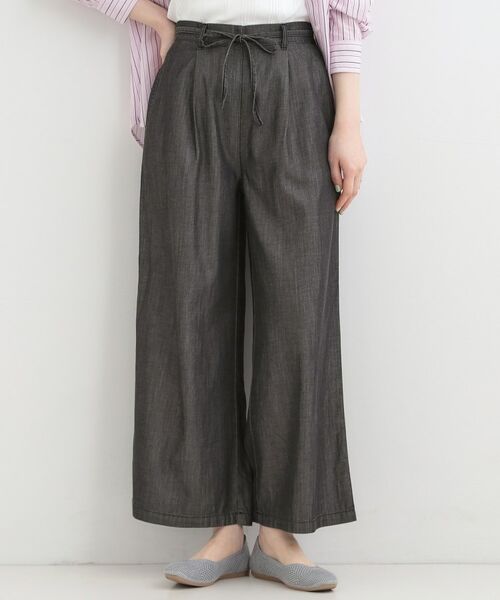 SHOO・LA・RUE / シューラルー パンツ | 【SHOO ICE、着丈が選べる】ウエストリボン付き セルロース混デニムワイドイージーパンツ（ブラック(019)）