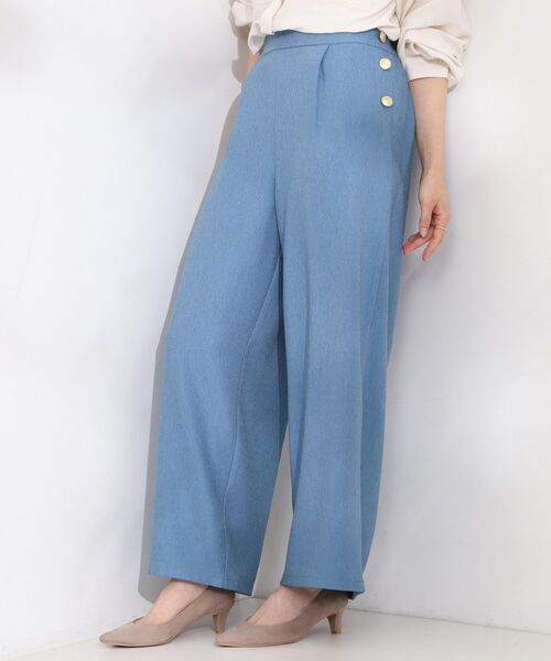 SHOO・LA・RUE / シューラルー パンツ | サイドボタンデニム風ワイドパンツ（ブルー(092)）
