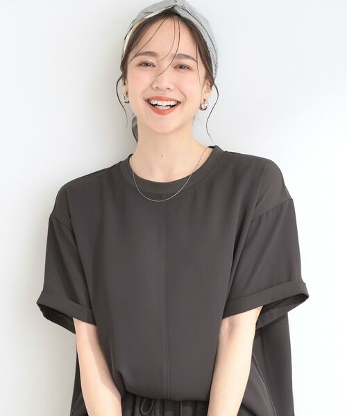 SHOO・LA・RUE / シューラルー シャツ・ブラウス | 【ひんやり/UV】さらさらぷるんリブトップス（チャコールグレー(014)）