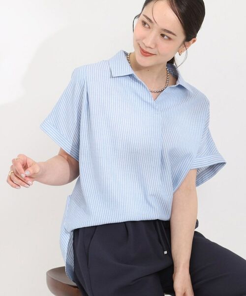 SHOO・LA・RUE / シューラルー シャツ・ブラウス | フレンチリネンドルマンスキッパー（ブルー(391)）