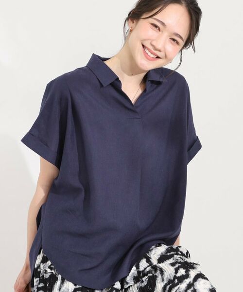 SHOO・LA・RUE / シューラルー シャツ・ブラウス | フレンチリネンドルマンスキッパー（ネイビー(094)）