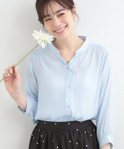 SHOO・LA・RUE / シューラルー シャツ・ブラウス | 前あきサテンブラウス（ブルー(091)）