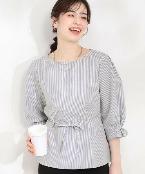 SHOO・LA・RUE / シューラルー シャツ・ブラウス | サッカーウエストリボンブラウス（ブルー(391)）