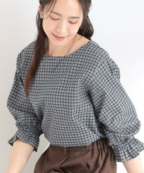 SHOO・LA・RUE / シューラルー シャツ・ブラウス | 【セットアップ可】サッカーチェック柄ブラウス（チャコールグレー(214)）