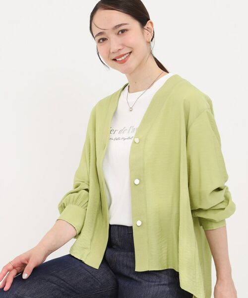 SHOO・LA・RUE / シューラルー シャツ・ブラウス | シアーVネックブラウス（グリーン(025)）