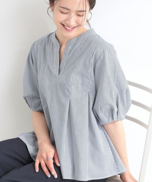 SHOO・LA・RUE / シューラルー シャツ・ブラウス | 【イジケア】麻調スキッパーブラウス（ブルー(393)）