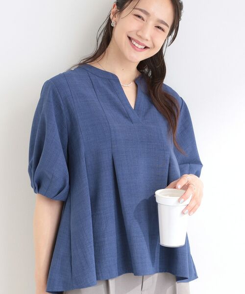 SHOO・LA・RUE / シューラルー シャツ・ブラウス | 【イジケア】麻調スキッパーブラウス（ブルー(093)）
