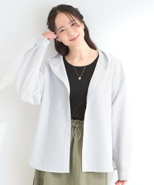 SHOO・LA・RUE / シューラルー シャツ・ブラウス | ストライプフードシャツ | 詳細1