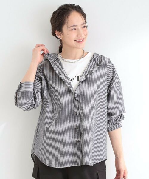 SHOO・LA・RUE / シューラルー シャツ・ブラウス | ストライプフードシャツ | 詳細5