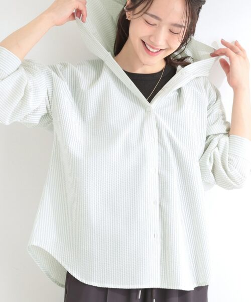 SHOO・LA・RUE / シューラルー シャツ・ブラウス | ストライプフードシャツ（サックスブルー(390)）