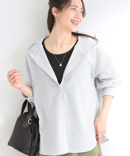 SHOO・LA・RUE / シューラルー シャツ・ブラウス | ストライプフードシャツ（オフホワイト(303)）