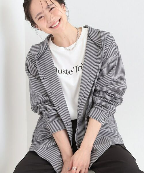 SHOO・LA・RUE / シューラルー シャツ・ブラウス | ストライプフードシャツ（ブラック(319)）