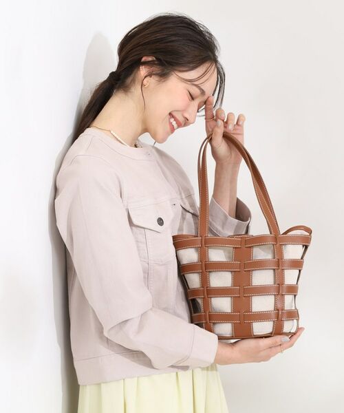 SHOO・LA・RUE / シューラルー トートバッグ | 格子レイヤードトートバッグ（キャメルブラウン(041)）