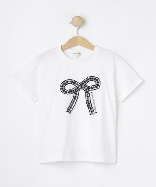SHOO・LA・RUE / シューラルー Tシャツ | 【100-150cm】ギンガムリボンTシャツ(ホワイト(001))